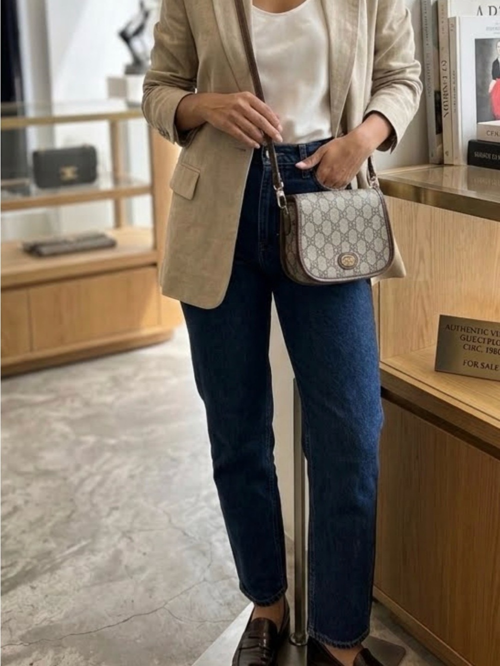 Vintage Gucci GG Monogram Small Crossbody Bag /Clutch -Gold HW COA included